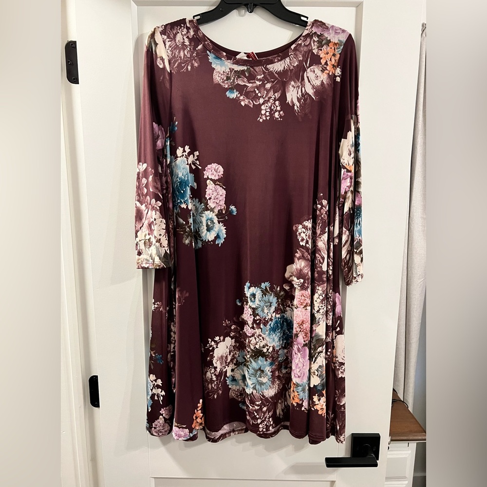 Dark purple Polyester Floral Dress